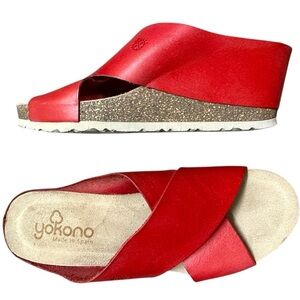 Yokono size 8 EUC/near new as possible Red leather Slide Sandals with Cork Footb